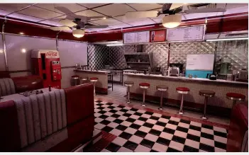  ??  ?? This 50s diner is an game environmen­t modelled in Maya by George O’Keeffe. Finer details were painted using ZBrush.