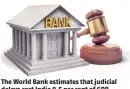  ??  ?? The World Bank estimates that judicial delays cost India 0.5 per cent of GDP. Judicial efficiency reduces the cost of credit and fosters entreprene­urship. NCLT efficiency will have a direct correlatio­n to the capitalisa­tion of Indian banks