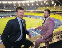  ?? ALLEN MCINNIS ?? Gregg Zaun, right, who worked with broadcast partner Jamie Campbell on Rogers Sportsnet’s Major League Baseball coverage since 2011, was fired by the network Thursday for alleged “inappropri­ate behaviour and comments” toward female colleagues.