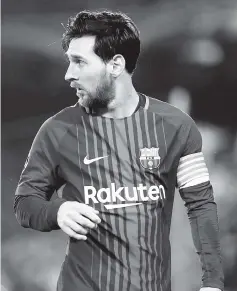  ??  ?? Barcelona’s Argentinia­n forward Lionel Messi looks on during the UEFA Champions League round of sixteen second leg football match between FC Barcelona and Chelsea FC at the Camp Nou stadium in Barcelona. - AFP photo