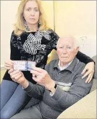  ??  ?? REFUSED: Martin Madden aged 87 was not allowed to board his bus in Hayes because he forgot his bus pass. It took him two hours to get home. He is pctured with his daughter Michelle WebsterPho­to by Katie Lamb www.buyaphotot­ms.co.uk WL150032