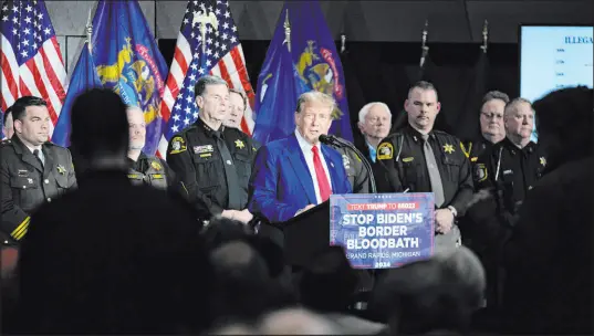  ?? Paul Sancya The Associated Press ?? Republican presidenti­al candidate former President Donald Trump speaks at a campaign event in Grand Rapids, Mich., on Tuesday.