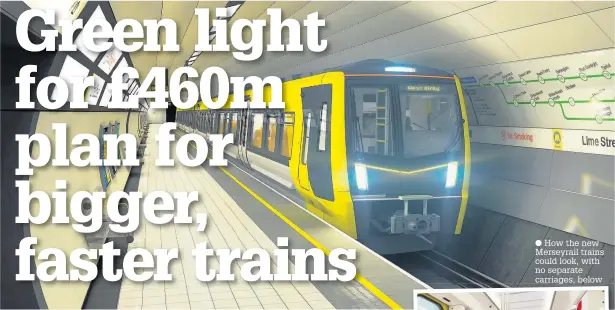  ??  ?? How the new Merseyrail trains could look, with no separate carriages,g below