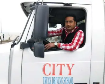  ?? KENYON WALLACE/TORONTO STAR ?? Truck-driving-school operator Jagjeet Deol is seeing a backlog in scheduling prospectiv­e drivers for road tests.