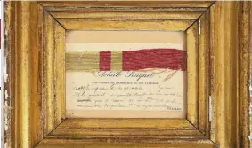  ?? ?? Above, a scrap of silk thought to be from a bed in which Napoleon Bonaparte slept