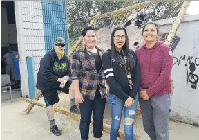  ??  ?? Project Venture workers Amy Halsall, from left, Jerica Lemaigre, Ramsa Montgrand and Korey Laprise are helping to lead cultural activities for teenagers in La Loche.