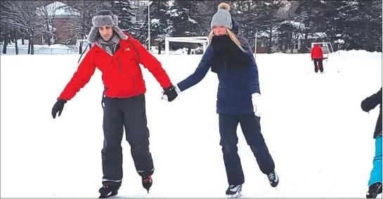  ??  ?? Antoine and Audrée enjoy the ice together.