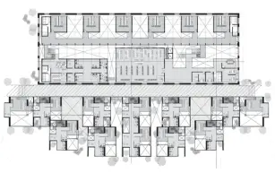  ??  ?? PLANTA ALTA. Los edificios están separados por una calle articulado­ra