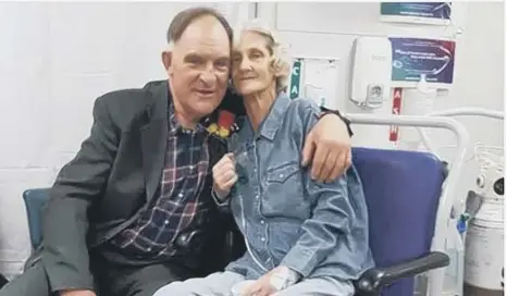  ??  ?? Gail Ritchie with husband Peter Stubbs following their wedding at Sunderland Royal Hospital.