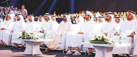  ??  ?? Shaikh Mohammad, Shaikh Hamdan Bin Mohammad, Shaikh Maktoum Bin Mohammad, Shaikh Ahmad Bin Mohammad Bin ■ Rashid Al Maktoum, Shaikh Mansour Bin Mohammad Bin Rashid Al Maktoum and other dignitarie­s during the award ceremony.