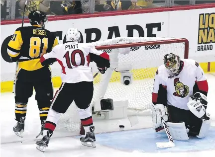  ?? GETTY IMAGES ?? Pittsburgh’s Phil Kessel scores during Sunday’s 7-0 rout. The Senators say they’ve already put the blowout loss behind them.