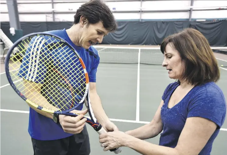  ?? PHOTOS: ED KAISER ?? Tennis pro Ivan Quintero works with Journal reporter Liane Faulder at the Saville Centre. Quintero talks about tennis as a direct route to well-being.