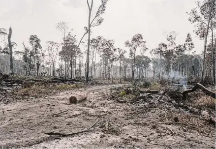  ?? Victor Ostetti/Associated Press ?? Smoke rises in Cristalino II State Park in the Brazilian Amazon rain forest. Fire has been used for illegal deforestat­ion.