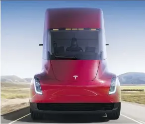  ?? TESLA VIA THE ASSOCIATED PRESS ?? Ontario announced plans to “invest” in Tesla’s new electric semi tractortra­iler, which was unveiled last month.