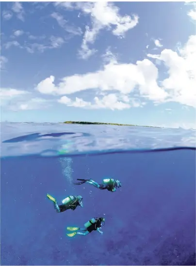  ??  ?? Vor der Insel Desroches liegt einer der spannendst­en Tauchplätz­e der Seychellen.