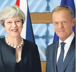  ?? Picture: AP. ?? Testing times: Theresa May and Donald Tusk.