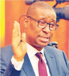  ??  ?? Ministeria­l nominees Okechukwu Enelanmah and Mallam Adamu Adamu (right) respond to questions during their screening by the Senate at the National Assembly in Abuja yesterday.