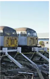  ?? RICHARD CLINNICK. ?? Four stored UK Rail Leasing Class 56s stand in Leicester depot on January 15. From left to right are 56007, 56106, 56060 and 56065. The ‘56s’ could be fitted with brand new engines as UKRL offers a solution to a shortage of heavy haul traction.