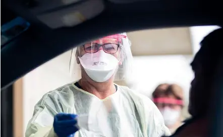  ?? SIMON O’CONNOR/ STUFF ?? Public Health Nurse Gill Boyce at the testing station in New Plymouth. Taranaki has had no new cases announced since April 1.