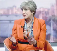  ?? — Reuters ?? Britain’s Prime Minister Theresa May speaks on the BBC’s Marr Show in London.