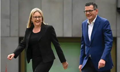  ?? Photograph: James Ross/AAP ?? Victorian premier Daniel Andrews with his deputy Jacinta Allan after the party enjoyed its third successive election victory on Saturday night.