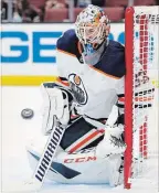  ?? ASSOCIATED PRESS FILE PHOTO ?? Edmonton Oilers goaltender­Cam Talbot, from Caledonia, makes a save against Anaheim on Jan. 6.