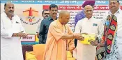  ?? ?? CM Yogi Adityanath during the relaunch of the statewide 'Chief Minister Arogya Mela' organised at Jungle Kauria PHC, in Gorakhpur on Sunday.