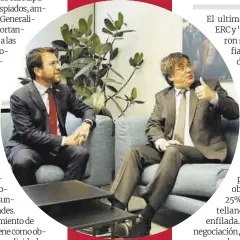  ?? ?? Pere Aragonès y Carles Puigdemont, durante el encuentro que mantuviero­n ayer en Bruselas.