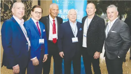  ?? BENJAMIN GORDON ?? POWER PIC: Event co-chair Michael Wagen, honourees Tony Loffreda and Felipe Alou, honorary chair Morden (Cookie) Lazarus, honouree Georges St-Pierre and co-chair Bram Naimer unite at the Cummings Jewish Centre for Seniors Foundation Sports Celebrity Breakfast.