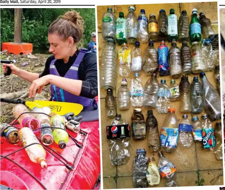  ??  ?? Litter pick: Canoeist Lucy Ashley in Shropshire Raw materials: Bottles were recycled into fabrics