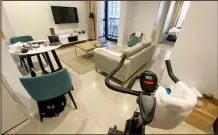  ?? (AP/Mark Baker) ?? An exercise bike sits Friday in a hotel isolation room in Sydney.