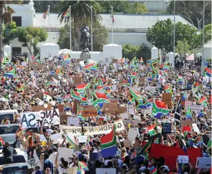  ?? PICTURE: HENK KRUGER ?? MOBILISED: Thousands of people gathered outside Parliament on Friday, calling for Jacob Zuma to resign as president. It was one of the biggest public marches in recent years, with tens of thousands taking part in mass demonstrat­ions.