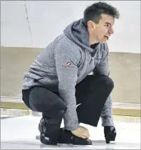  ?? ERIC MCCARTHY/JOURNAL PIONEER ?? Alex MacFadyen in action during the P.E.I. junior curling championsh­ips in O’Leary last month.
