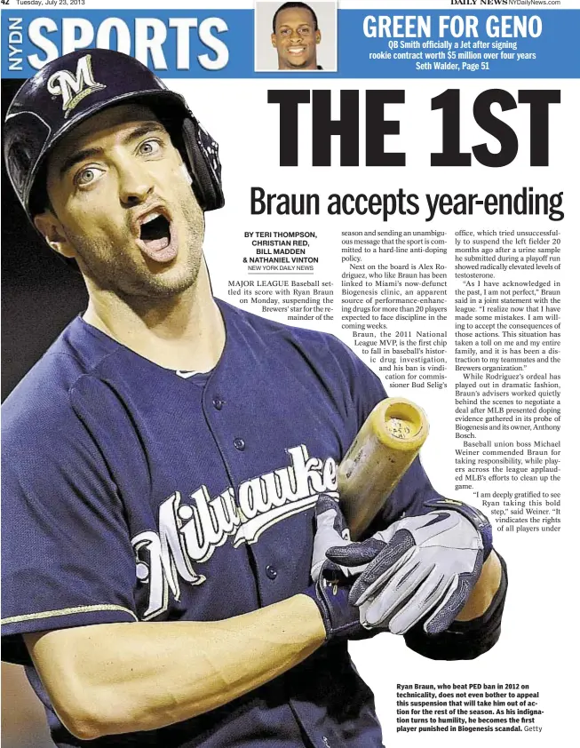 Ryan Braun's initial PED test results were 'insanely high,' NL MVP's lawyer  insists client did not take PEDs – New York Daily News