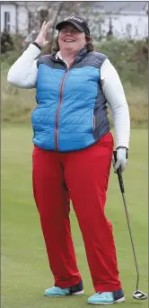  ??  ?? Ann McAuley reacts after a near perfect putt during her round at Laytown & Bettystown.