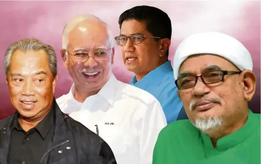  ??  ?? Party in demand: Hadi is sitting pretty as political leaders including Muhyiddin, Najib and Azmin try to woo PAS to their side in the general election.