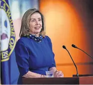  ?? SCOTT APPLEWHITE/ASSOCIATED PRESS FILE PHOTO] [J. ?? Speaker of the House Nancy Pelosi, D-Calif., speaks during a news conference Aug. 27 at the Capitol in Washington.