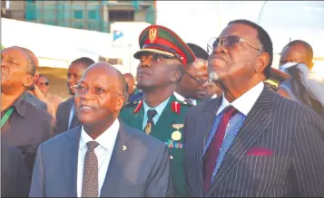  ?? Photo: Nampa ?? Victorious… Tanzanian President John Magufuli and President Hage Geingob at the renaming of Lazarett Street in Ausspannpl­atz to Julius K Nyerere Street in Windhoek last year.