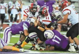  ?? File, Jeremy Stewart / Rome News-Tribune ?? Darlington’s defense brings down Bowdon quarterbac­k Cason Parmer (11) during Friday’s game at Darlington’s Chris Hunter Stadium.