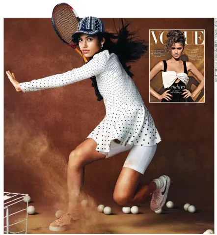  ?? ?? PERFECT SHOT: Britain’s new tennis sensation Emma Raducanu as she appears in the October issue of Vogue, inset