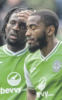  ?? ?? Hibernian’s Rocky Bushiri and Myziane Maoliday look dejected in their 1-2 loss to St Johnstone at Easter Road