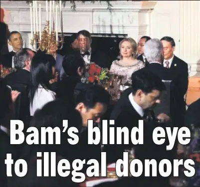  ??  ?? ’NET PROFIT: President Obama and Hillary Clinton are joined at a 2011 state dinner by Robert Roche (to Clinton’s right), who registered the site Obama.com, which directs visitors to a donation page.