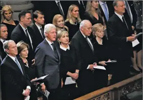  ?? AP/PABLO MARTINEZ MONSIVAIS ?? Former Presidents George W. Bush and Bill Clinton and their wives, Laura Bush and Hillary Clinton, stand with former Vice President Dick Cheney and his wife, Lynne, and former Vice President Al Gore at the service for John McCain.