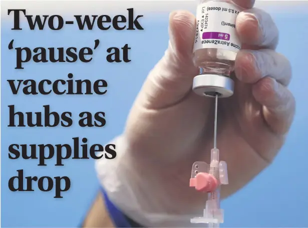  ?? ALESSANDRA TARANTINO ?? The health board is closing three of its vaccinatio­n sites for two weeks due to supply issues with the vaccines