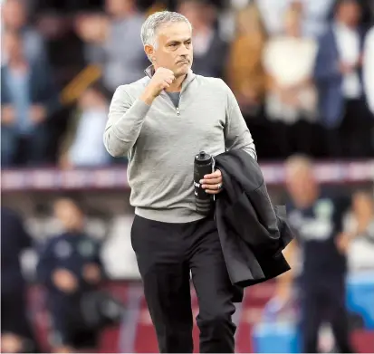  ??  ?? Manchester United manager Jose Mourinho celebrates after Sunday’s 2-0 victory over Burnley at Turf Moor, in the English Premier League. — Reuters