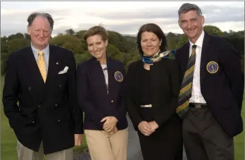  ??  ?? Eamonn D’Arcy; Liz Matthews, Lady Captain; Paul Mullen, Captain; and Vera Brennan, club secretary at the re-launch of Rathsallag­h Golf Course.