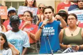  ?? HANNAH SCHOENBAUM/AP ?? March For Our Lives co-founder David Hogg speaks Wednesday at a gun safety rally following a fatal shooting this week at the University of North Carolina at Chapel Hill.