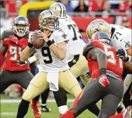  ?? STEVE NESIUS / AP FILE ?? Saints QB Drew Brees will have to deal with a three-game road stretch in Weeks 13-15 this season. Only two other teams have three straight on the road.