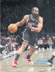  ?? AFP ?? The Nets’ James Harden drives against the Pelicans during their NBA game at Barclays Center in New York City.