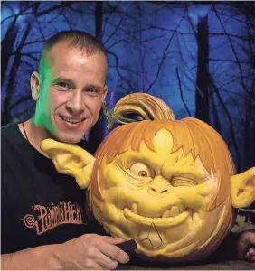  ??  ?? Ray Villafane of Carefree, Ariz., is one of the world’s best pumpkin carvers. His creations go on display every fall at the town’s Enchanted Pumpkin Garden.